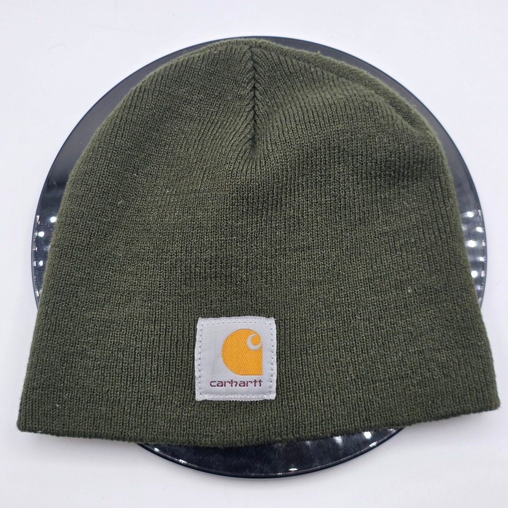 Carhartt Beanie‎ Hat OS Olive Green Mens Acrylic Knit Logo Patch Workwear Warm